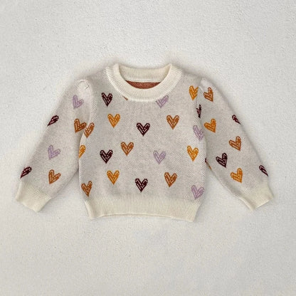 ニット・セーター Beige / 3-6M 66cm ベビートップス カラフルハートニットセーター ベージュ【mh0007002】