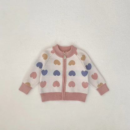 カーディガン・パーカー Beige / 66cm 0-6m ベビーカーディガン カラフルハートジップアップニットジャケット【mh0007450】