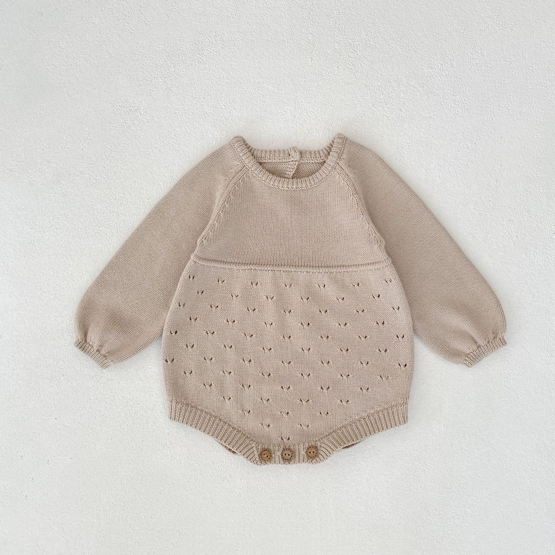 長袖ロンパース Beige / 66cm レースニット長袖ロンパース【mh0011084】