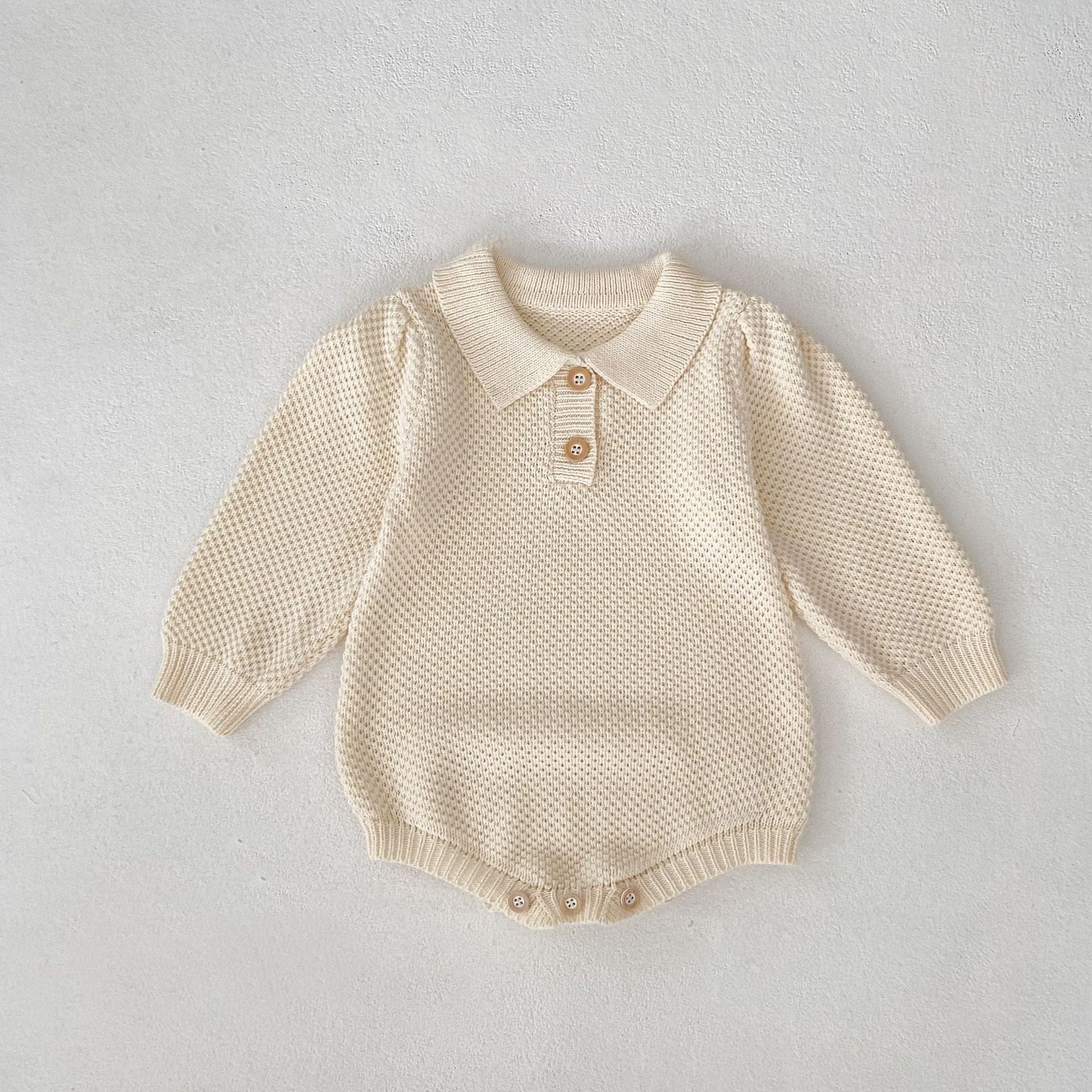 長袖ロンパース Beige White / 66cm カノコポロ襟長袖ロンパース【mh0010508】