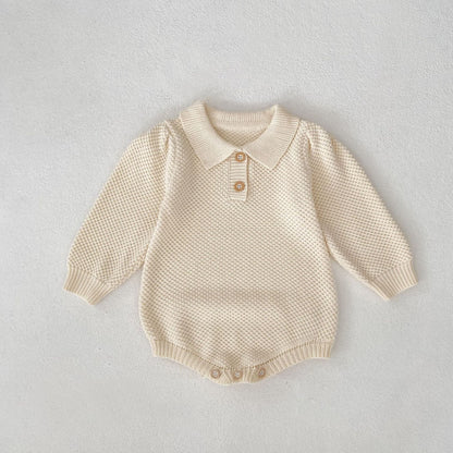 長袖ロンパース Beige White / 66cm カノコポロ襟長袖ロンパース【mh0010508】