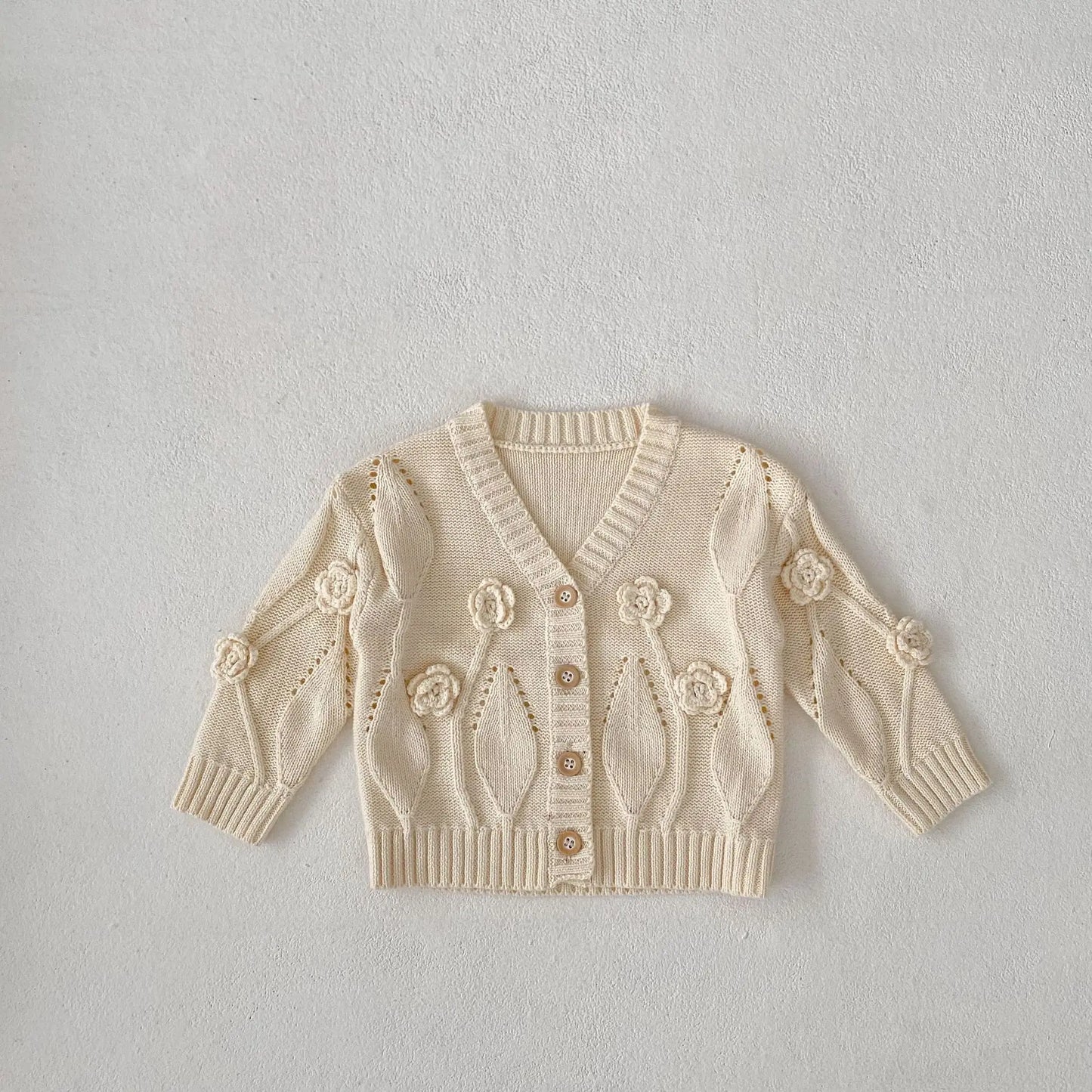 カーディガン・パーカー Beige White / 6M  66CM ベビーカーディガン ニットジャケット フラワー刺繍 アプリコットホワイト【mh0006406】