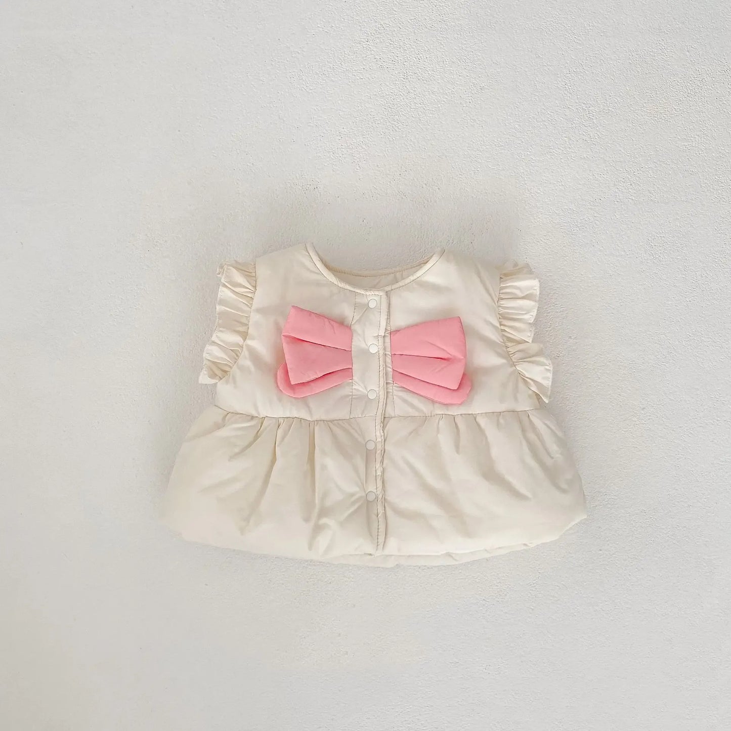 ベスト Beige White / 6M  66CM ベビーベスト リボンペプラムパデッドアウターベスト【mh0008070】