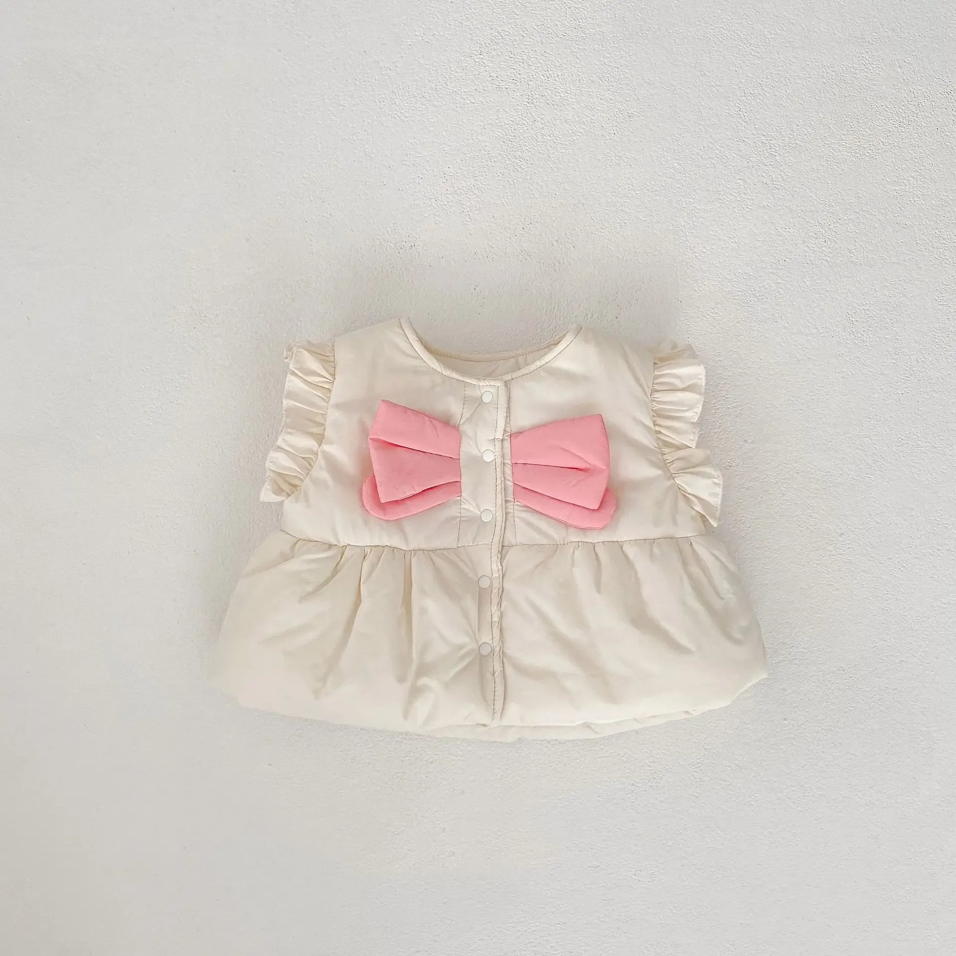 ベスト Beige White / 6M  66CM ベビーベスト リボンペプラムパデッドアウターベスト【mh0008070】