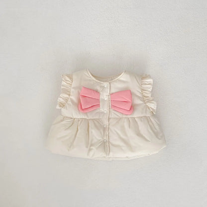 ベスト Beige White / 6M  66CM ベビーベスト リボンペプラムパデッドアウターベスト【mh0008070】