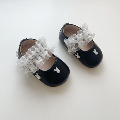 ベビー用靴 Black / S うさぎ刺繍ストラップシューズ ハートモチーフ付きベビーシューズ【mh0011071】