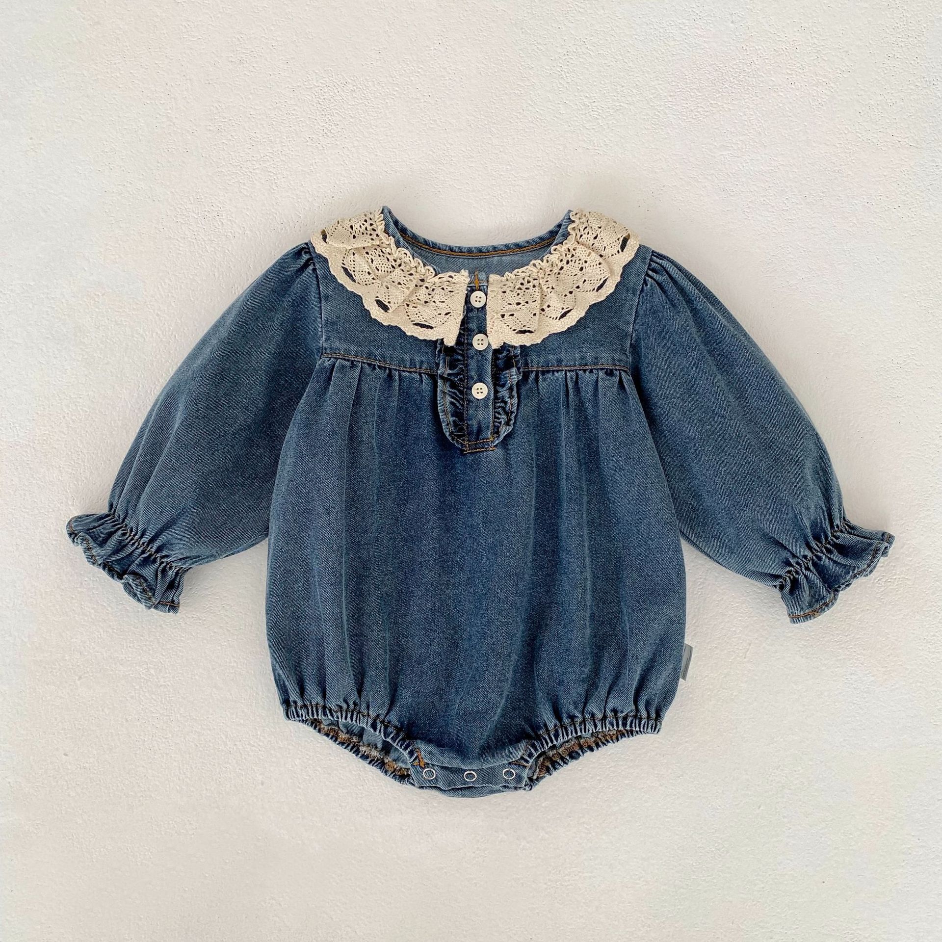 長袖ロンパース Blue / 66cm Princess Long-Sleeve Denim Romper プリンセス デニム 長袖ロンパース【mh0012184】