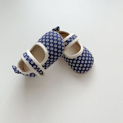 ベビー用靴 Blue / S ベルクロストラップ花柄ファーストシューズ【mh0011073】