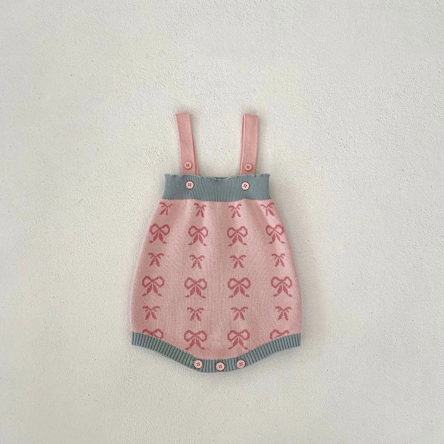 ロンパースセットアップ bodysuit / 3-6M 66cm ベビーカーディガン/ロンパース ニットジャケット/ニットサスペンダーボディスーツ リボン【mh0006475】