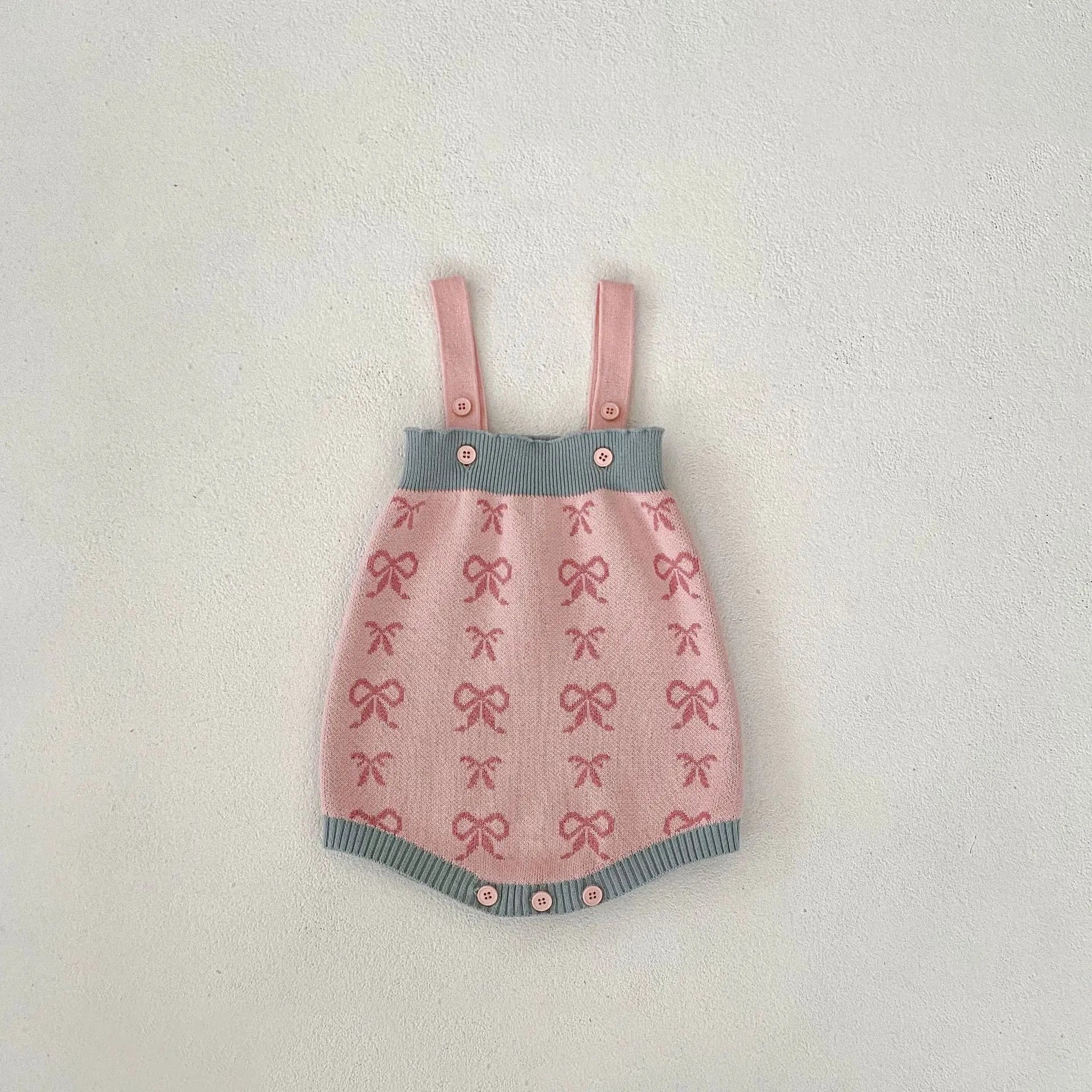ロンパースセットアップ bodysuit / 3-6M 66cm ベビーカーディガン/ロンパース ニットジャケット/ニットサスペンダーボディスーツ リボン【mh0006475】