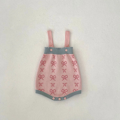 ロンパースセットアップ bodysuit / 3-6M 66cm ベビーカーディガン/ロンパース ニットジャケット/ニットサスペンダーボディスーツ リボン【mh0006475】