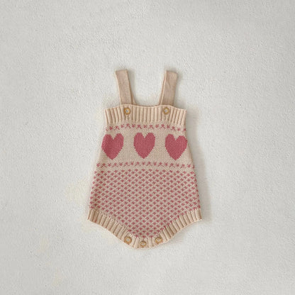 ロンパースセットアップ bodysuit / 3-6M 66cm ベビーカーディガン/ロンパース ハート柄ニットカーディガン/サスペンダーロンパース【mh0007345】