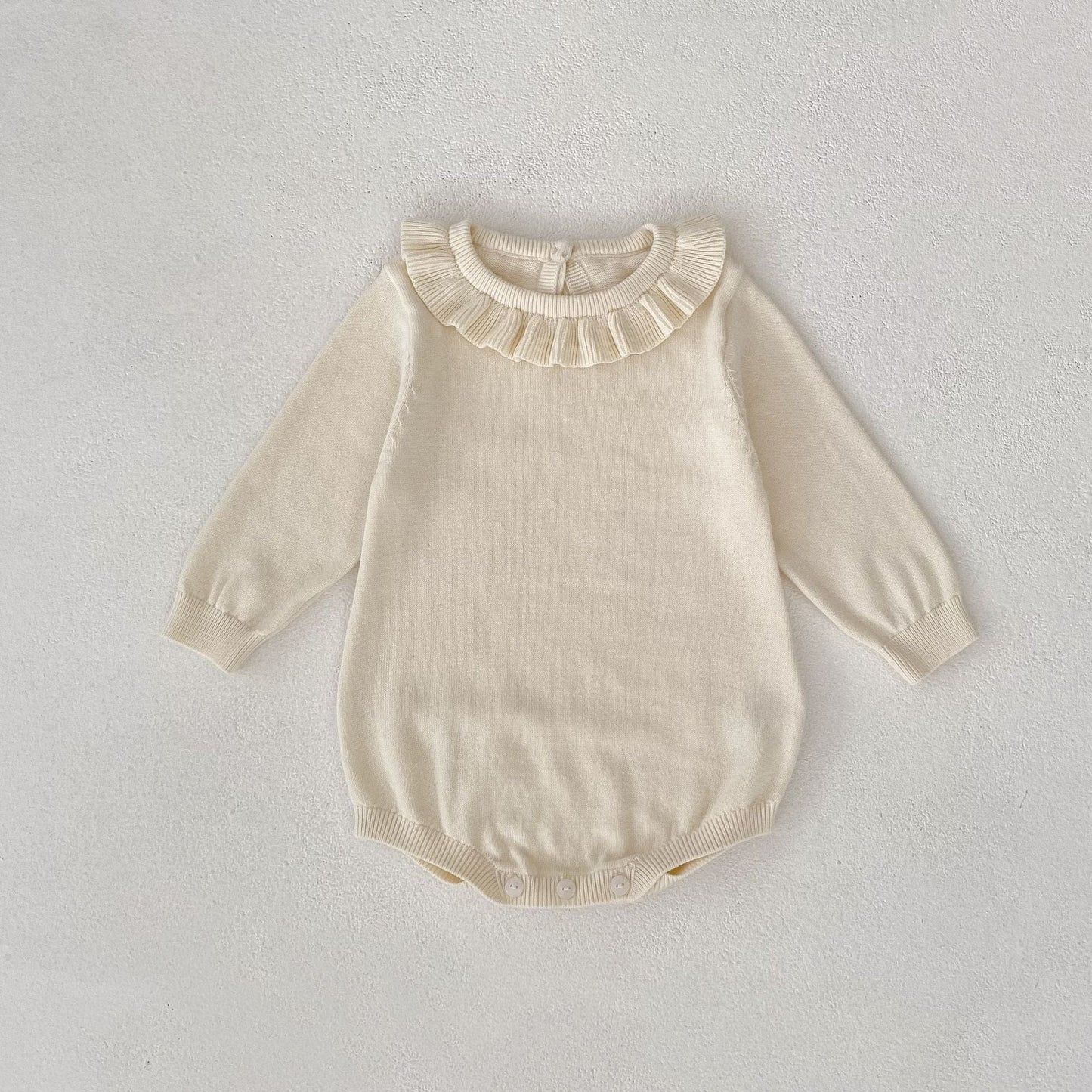 長袖ロンパース bodysuit / 66cm フリル襟長袖ニットロンパース/リボンソックス靴下【mh0010844】