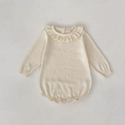 長袖ロンパース bodysuit / 66cm フリル襟長袖ニットロンパース/リボンソックス靴下【mh0010844】
