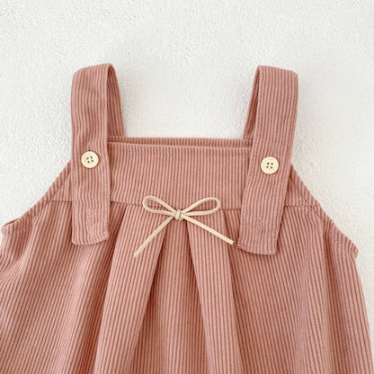 ノースリーブロンパース Bow Corduroy Romper リボン コーデュロイ 長袖ロンパース【mh0012185】