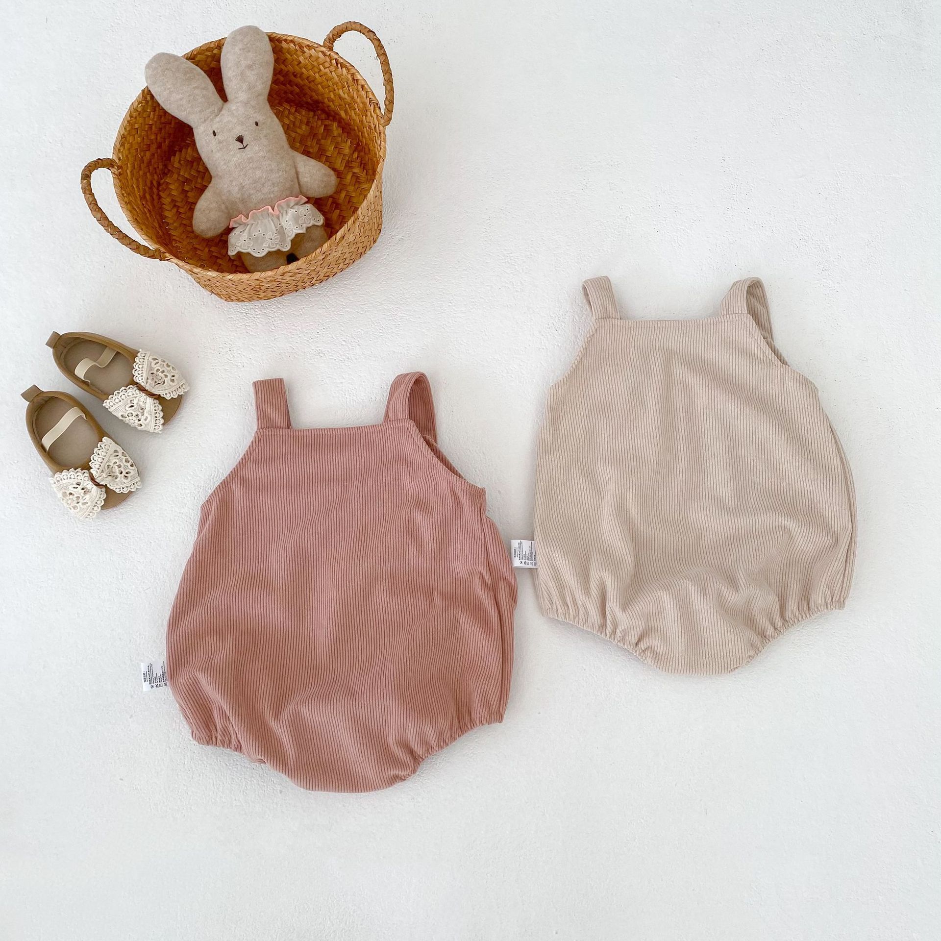 ノースリーブロンパース Bow Corduroy Romper リボン コーデュロイ 長袖ロンパース【mh0012185】