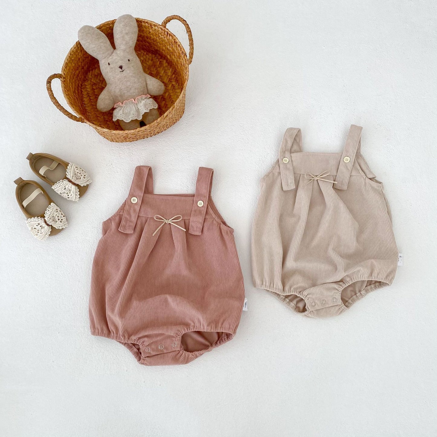 ノースリーブロンパース Bow Corduroy Romper リボン コーデュロイ 長袖ロンパース【mh0012185】