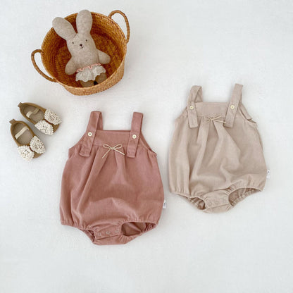 ノースリーブロンパース Bow Corduroy Romper リボン コーデュロイ 長袖ロンパース【mh0012185】