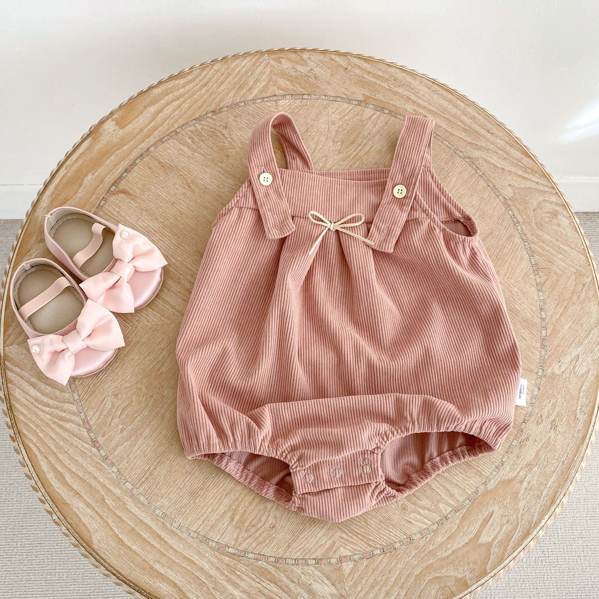 ノースリーブロンパース Bow Corduroy Romper リボン コーデュロイ 長袖ロンパース【mh0012185】