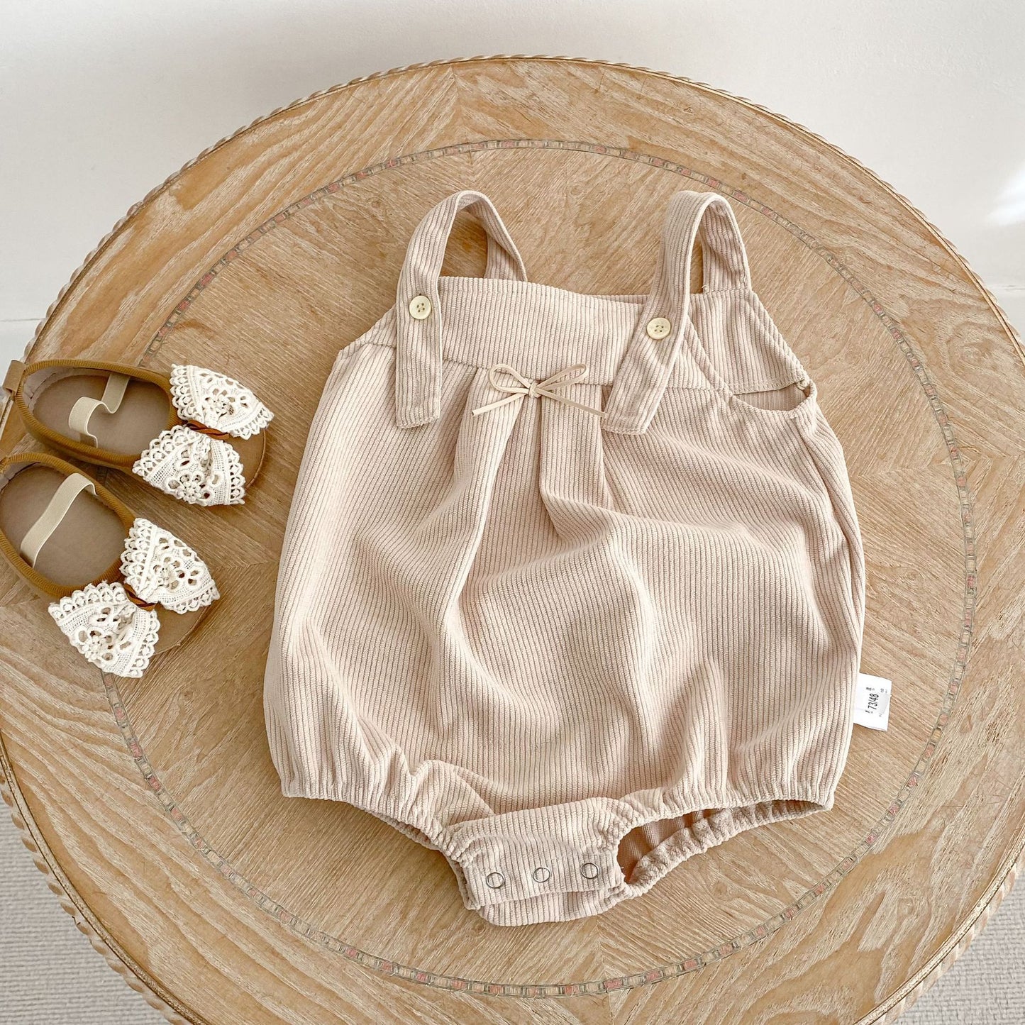 ノースリーブロンパース Bow Corduroy Romper リボン コーデュロイ 長袖ロンパース【mh0012185】