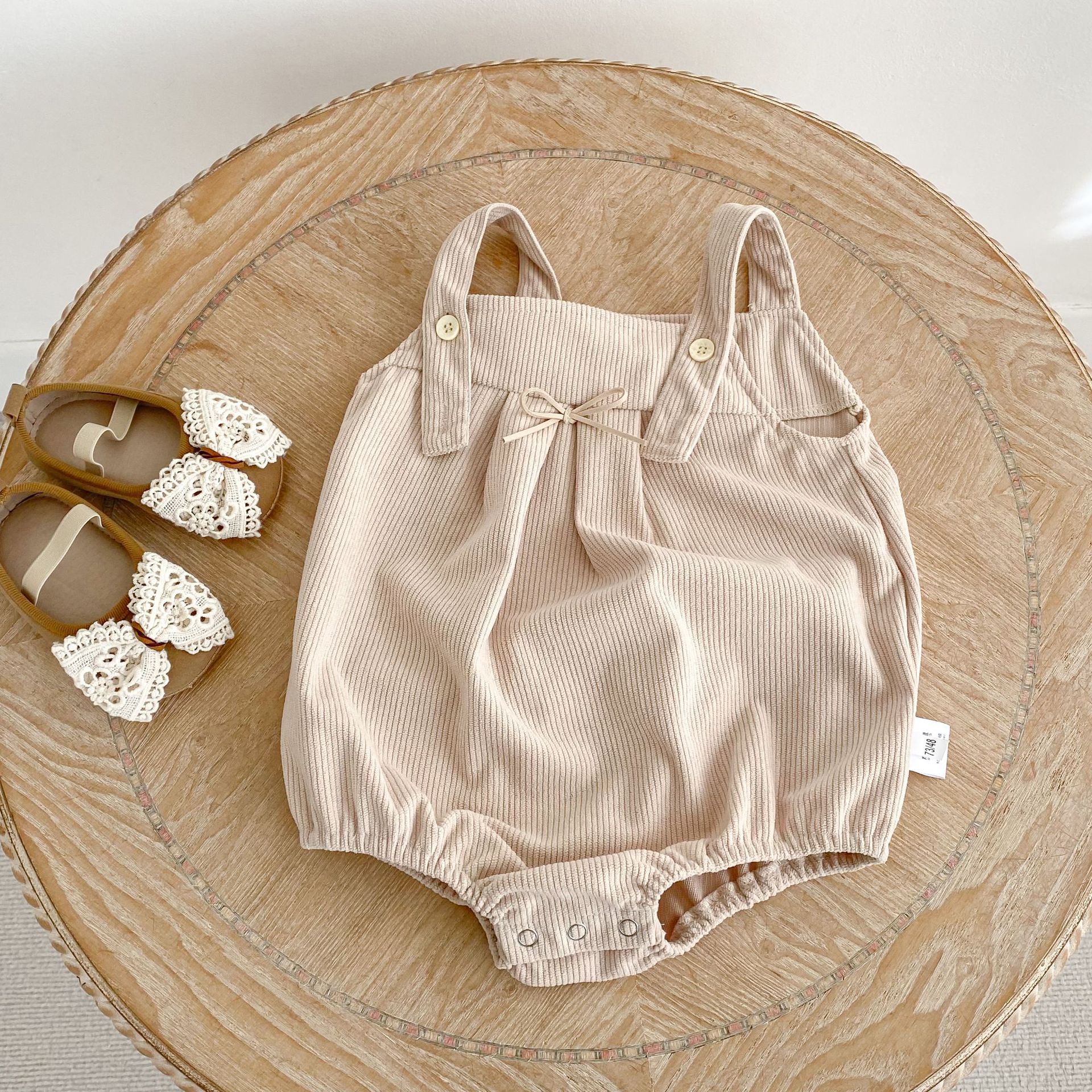 ノースリーブロンパース Bow Corduroy Romper リボン コーデュロイ 長袖ロンパース【mh0012185】
