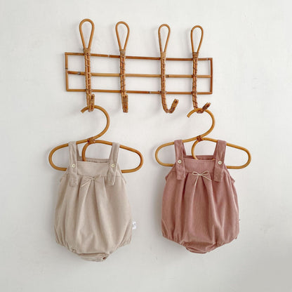 ノースリーブロンパース Bow Corduroy Romper リボン コーデュロイ 長袖ロンパース【mh0012185】