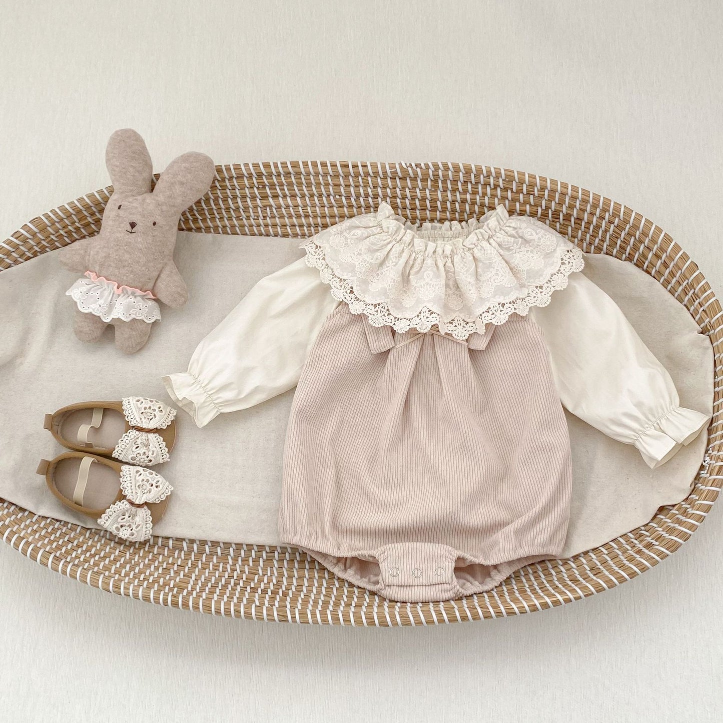 ノースリーブロンパース Bow Corduroy Romper リボン コーデュロイ 長袖ロンパース【mh0012185】