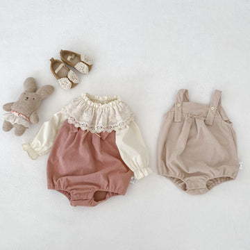 ノースリーブロンパース Bow Corduroy Romper リボン コーデュロイ 長袖ロンパース【mh0012185】