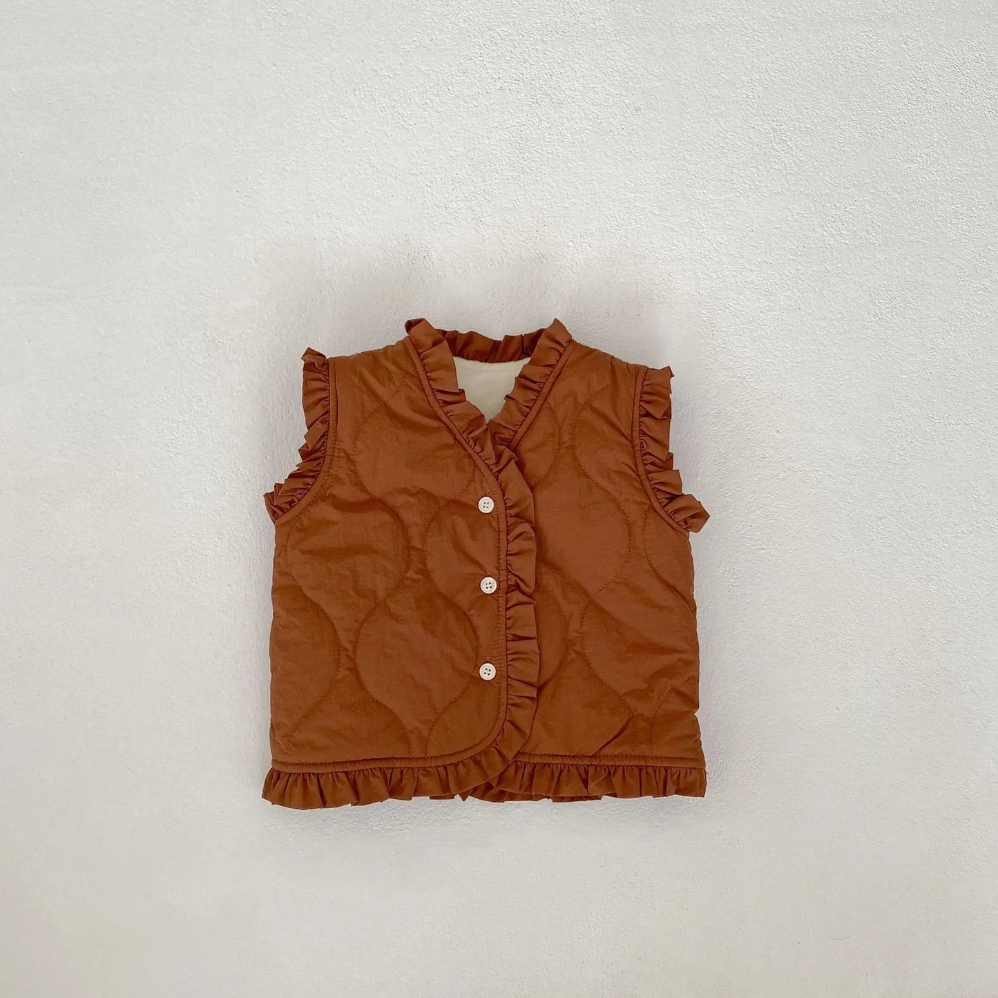 ベスト Brown / 6M  66CM ベビーベスト フリルバイピングキルティングベスト【mh0008259】