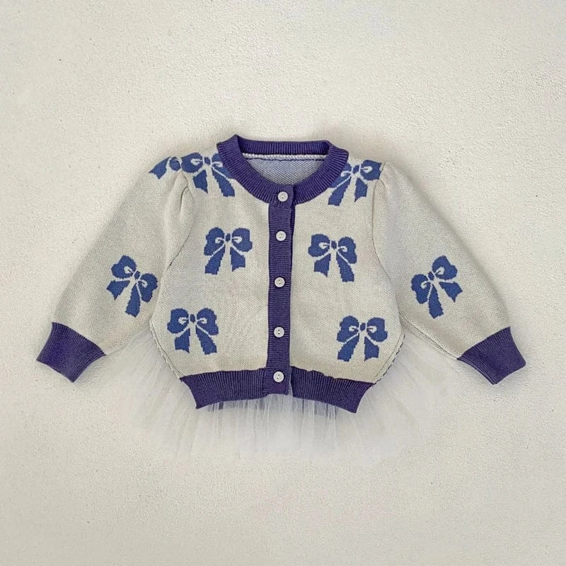 ロンパースセットアップ coat / 3-6M 66cm ベビーカーディガン/ロンパース リボン柄チュチュペプラムニットジャケット/サスペンダーボディスーツ【mh0007033】
