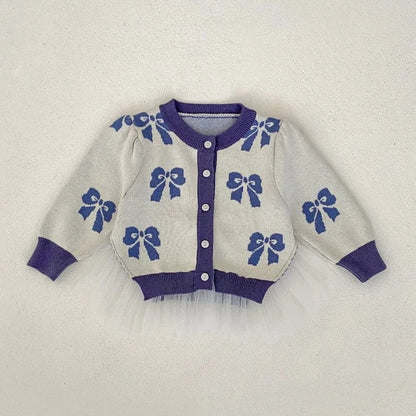 ロンパースセットアップ coat / 3-6M 66cm ベビーカーディガン/ロンパース リボン柄チュチュペプラムニットジャケット/サスペンダーボディスーツ【mh0007033】