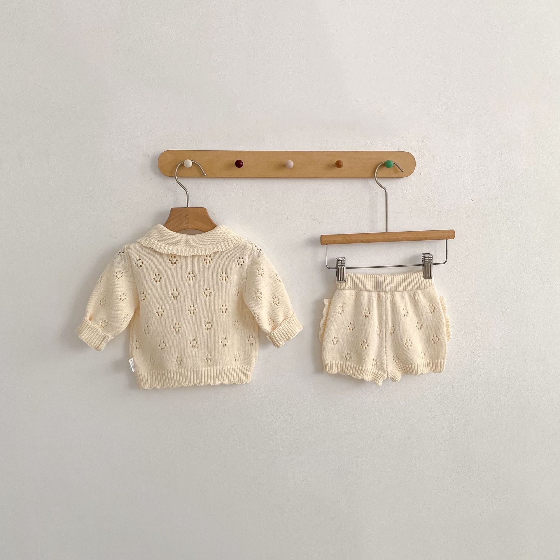 長袖セットアップ Collar Knitted Shirt & Shorts 襟付き ニット 長袖シャツ ショーツ【mh0012180】