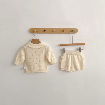 長袖セットアップ Collar Knitted Shirt & Shorts 襟付き ニット 長袖シャツ ショーツ【mh0012180】