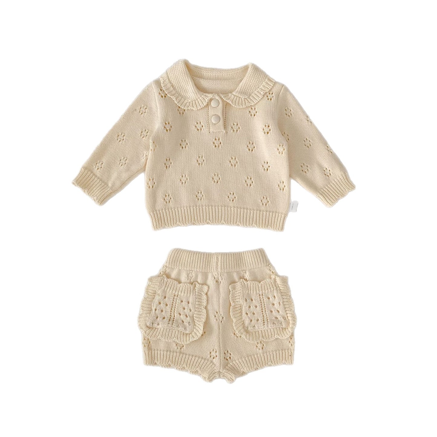 長袖セットアップ Collar Knitted Shirt & Shorts 襟付き ニット 長袖シャツ ショーツ【mh0012180】