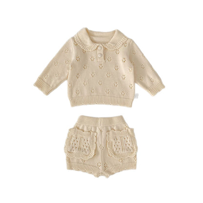 長袖セットアップ Collar Knitted Shirt & Shorts 襟付き ニット 長袖シャツ ショーツ【mh0012180】