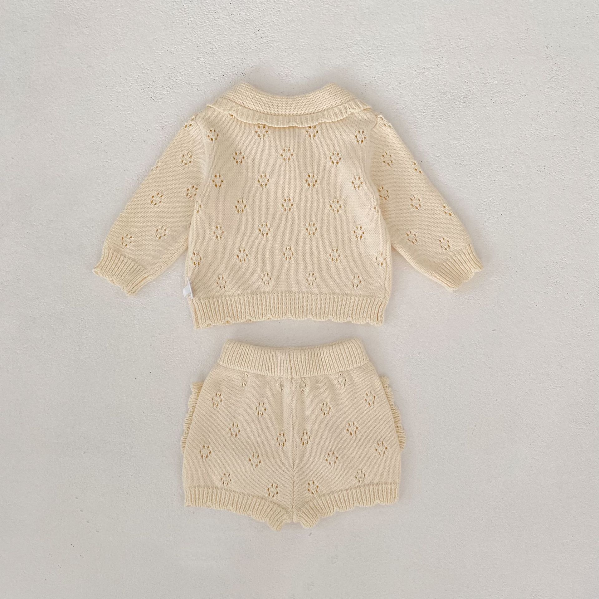長袖セットアップ Collar Knitted Shirt & Shorts 襟付き ニット 長袖シャツ ショーツ【mh0012180】