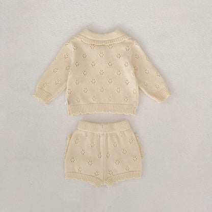 長袖セットアップ Collar Knitted Shirt & Shorts 襟付き ニット 長袖シャツ ショーツ【mh0012180】