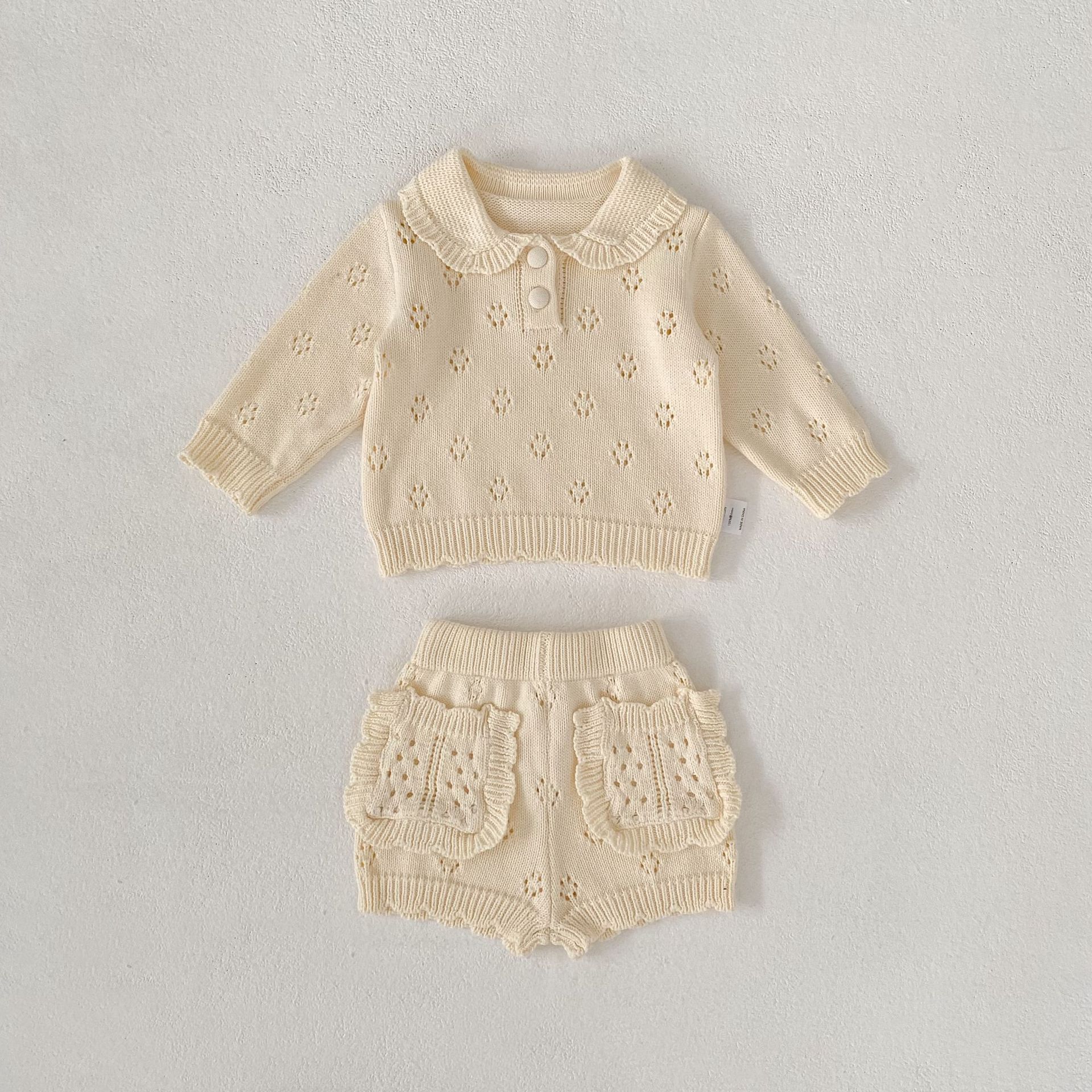 長袖セットアップ Collar Knitted Shirt & Shorts 襟付き ニット 長袖シャツ ショーツ【mh0012180】