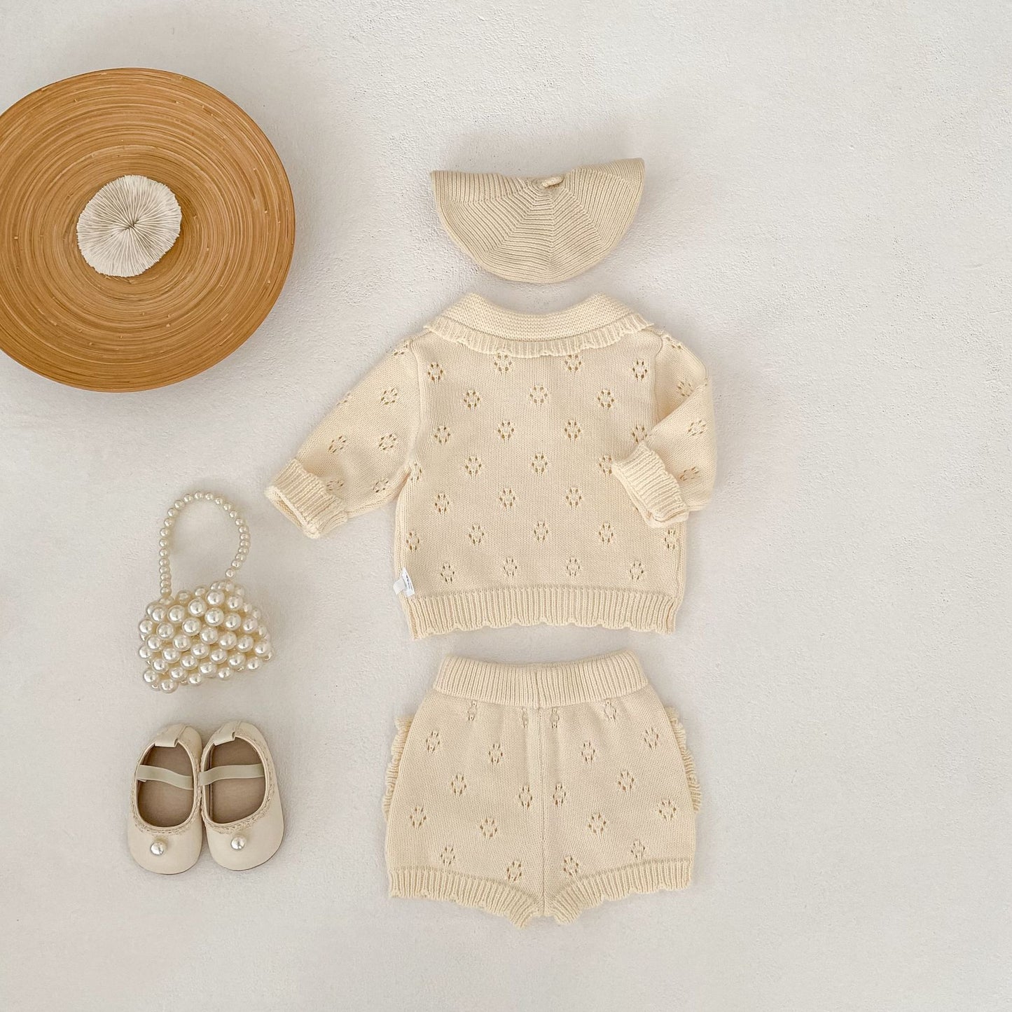長袖セットアップ Collar Knitted Shirt & Shorts 襟付き ニット 長袖シャツ ショーツ【mh0012180】