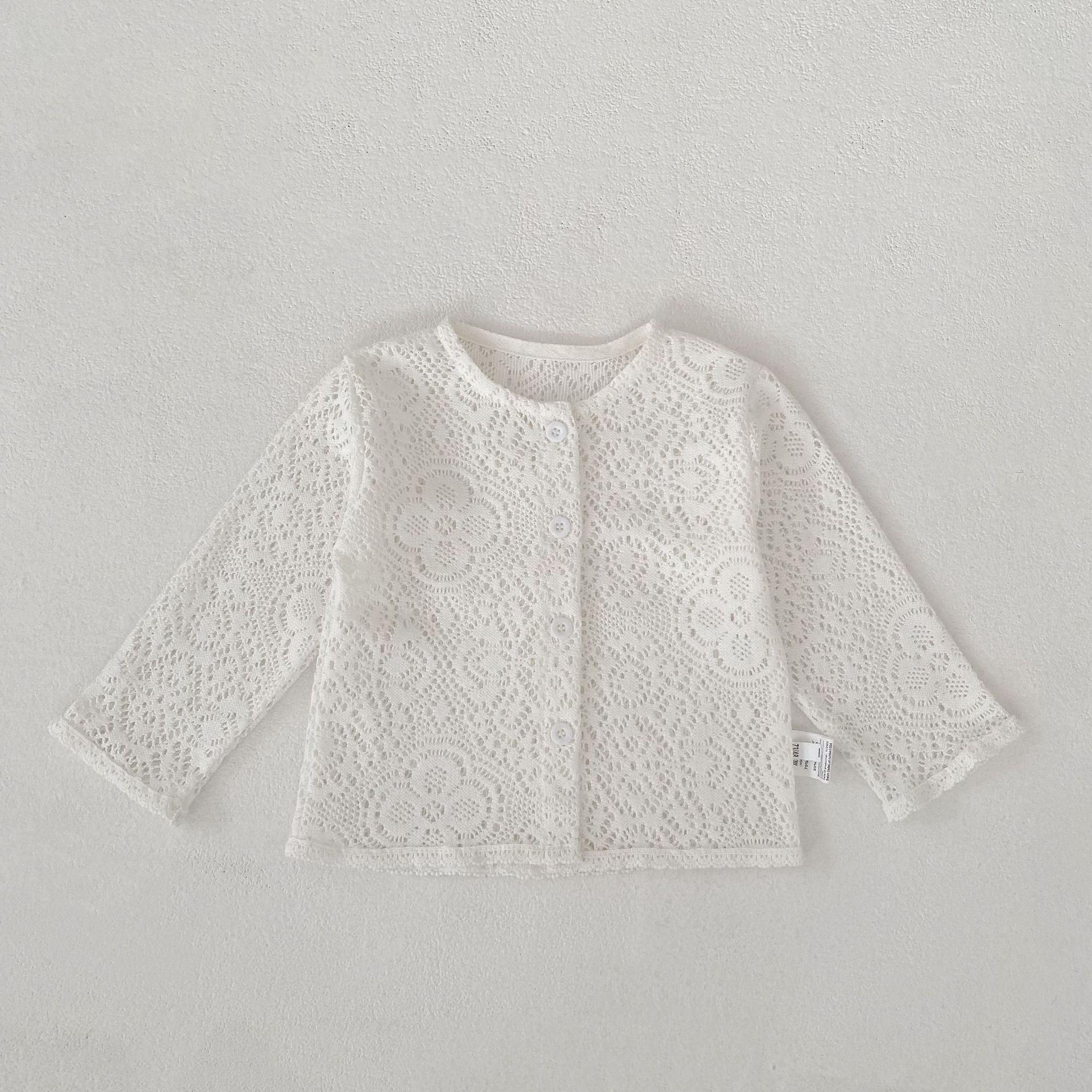カーディガン・パーカー Creamy White / 66cm Lace Flower Knitted Cardigan レース フラワー 透かし編み カーディガン【mh0012164】