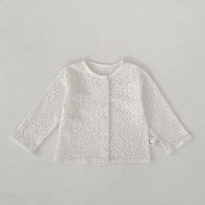 カーディガン・パーカー Creamy White / 66cm Lace Flower Knitted Cardigan レース フラワー 透かし編み カーディガン【mh0012164】