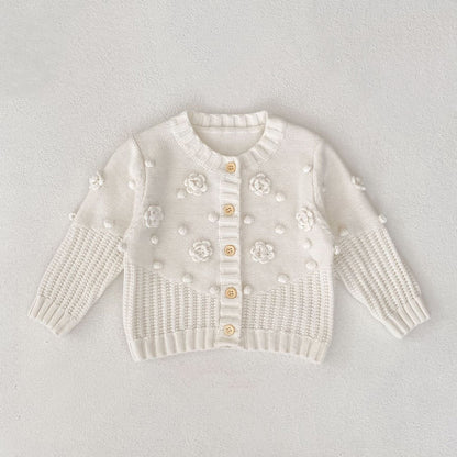 カーディガン・パーカー Creamy White / 66cm かぎ編みフラワーニットカーディガン【mh0010846】