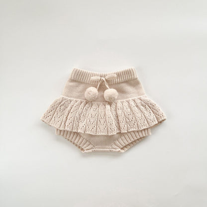 長袖セットアップ Culottes - light pink / 66cm ポップコーンニットセーター/フリルニットブルマ【mh0010848】