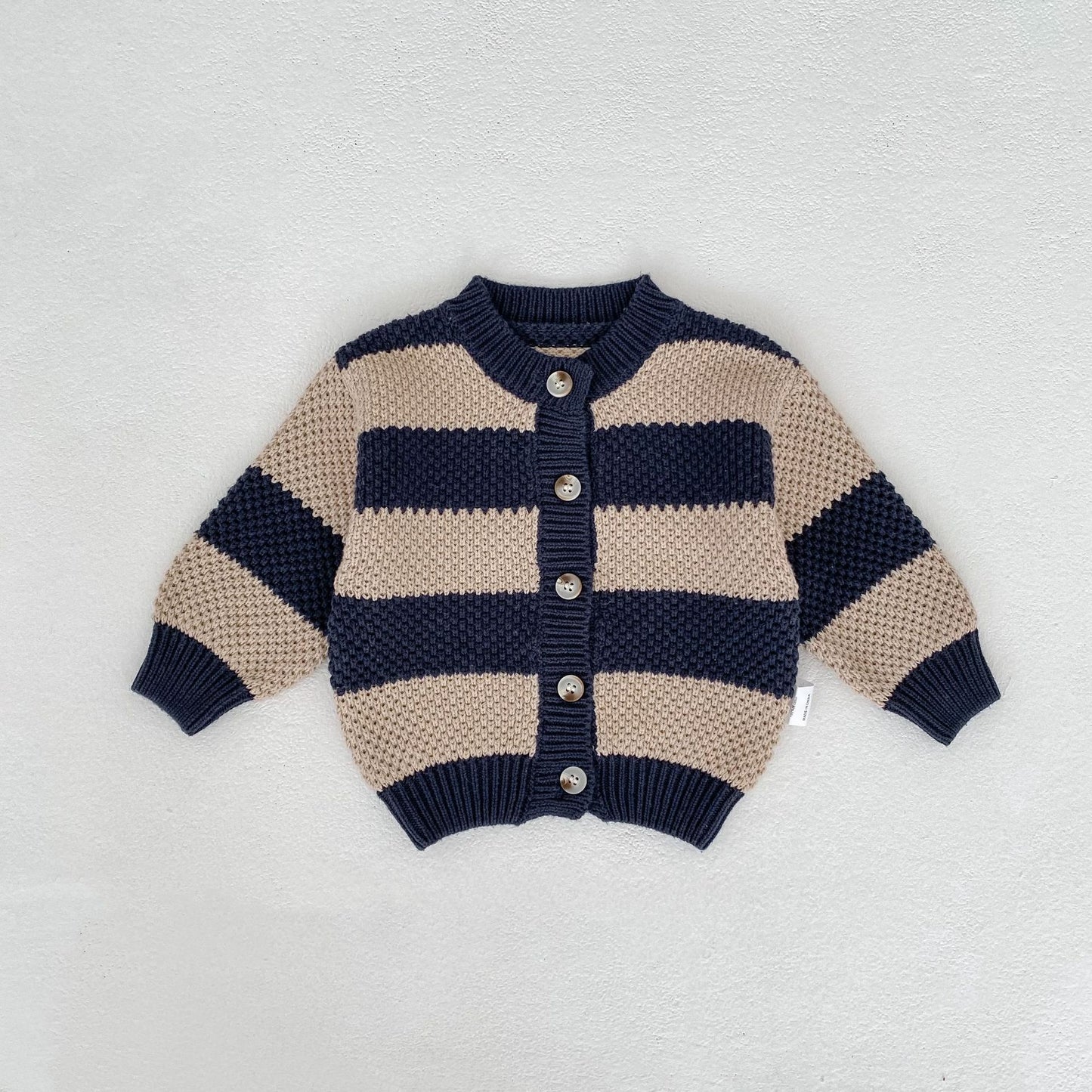 カーディガン・パーカー Dark Blue / 66cm Striped Cotton Knitted Cardigan ボーダー コットン ニット カーディガン【mh0012177】