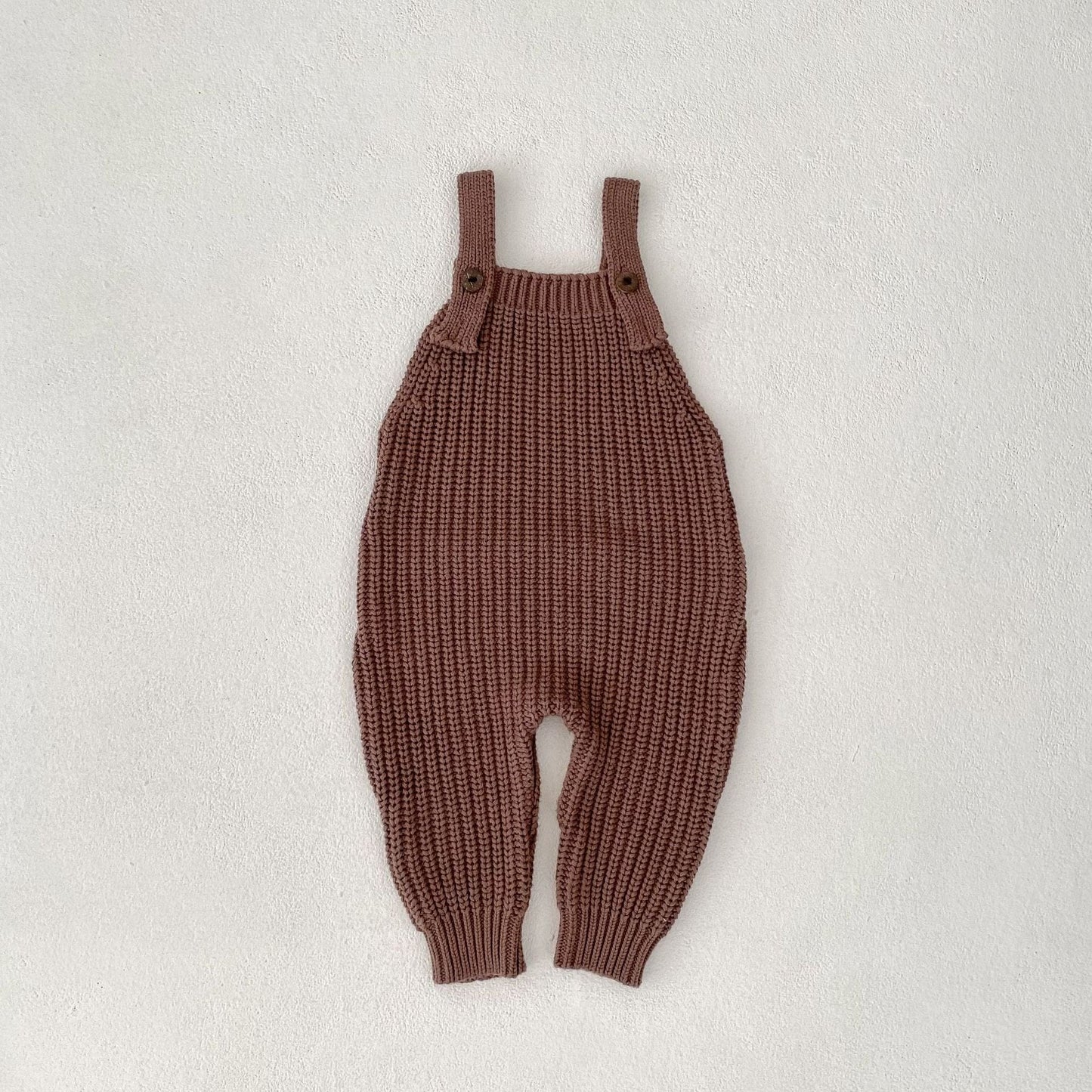 サロペットパンツ・サスペンダーパンツ Dark Brown / 66cm リブ編みニットサロペットパンツロンパース【mh0010840】