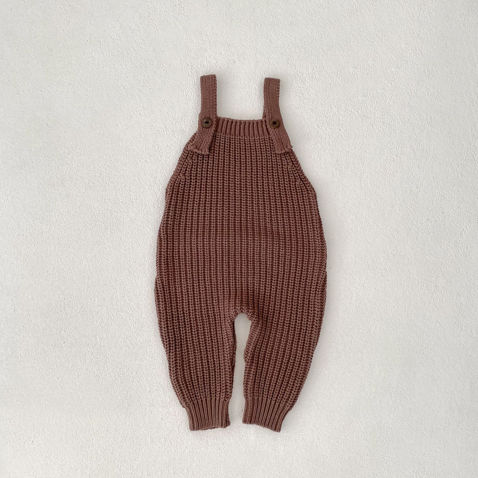 サロペットパンツ・サスペンダーパンツ Dark Brown / 66cm リブ編みニットサロペットパンツロンパース【mh0010840】