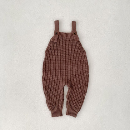 サロペットパンツ・サスペンダーパンツ Dark Brown / 66cm リブ編みニットサロペットパンツロンパース【mh0010840】