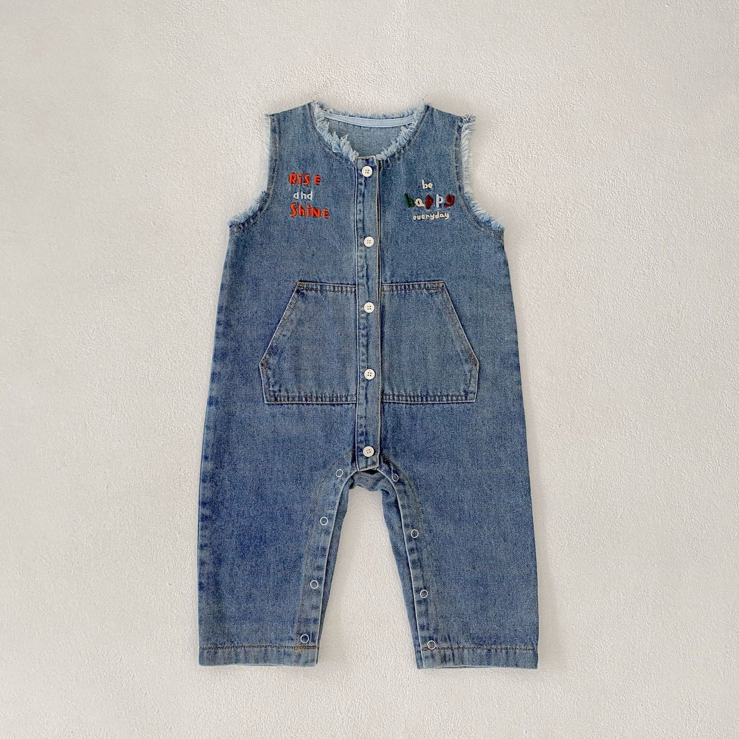 ノースリーブジャンプスーツ Denim Blue / 73cm レターロゴ刺繍デニムノースリーブジャンプスーツ【mh0010523】