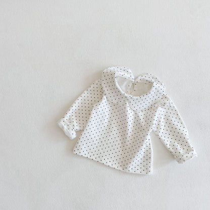 長袖シャツ・ブラウス Dot / 6M 66cm / 取り寄せ（7〜21日） ベビートップス 長袖丸襟ブラウス Tシャツ 水玉ドットプリント ホワイト【mh0006492】