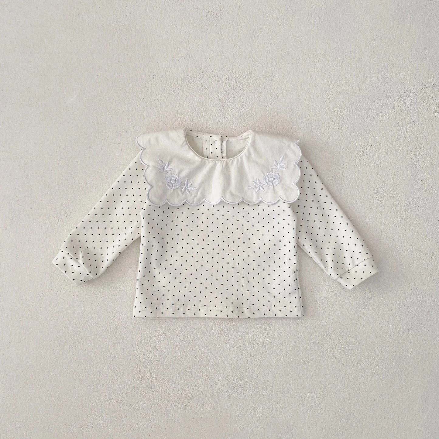 長袖セットアップ dot shirt / 73cm 6-9M ベビートップス/パンツ 水玉ドット/無地スクエア襟長袖Tシャツ/サスペンダーレーススカートブルマパンツ【mh0007334】